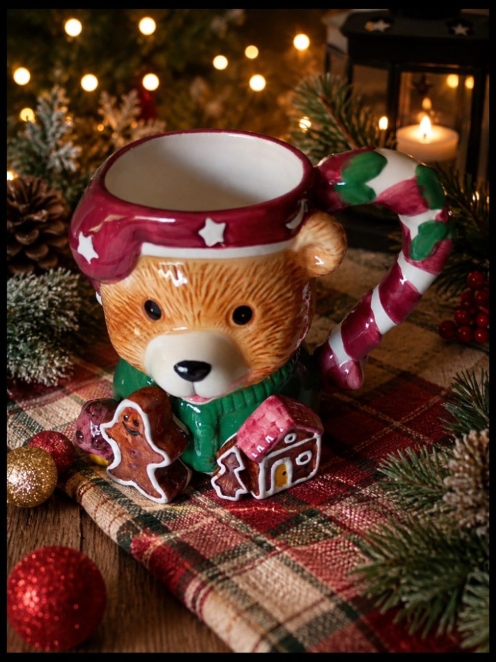 Festive Bear Christmas Mug in Red and Green 🎁 Free Gift with Purchase - Picture 2 of 4